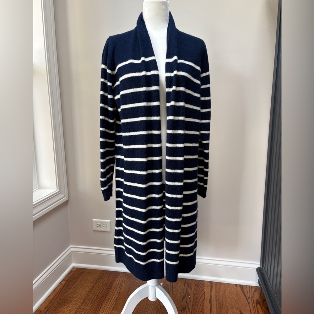 Old Navy Blue with White Stripes Long Open Front Cardigan